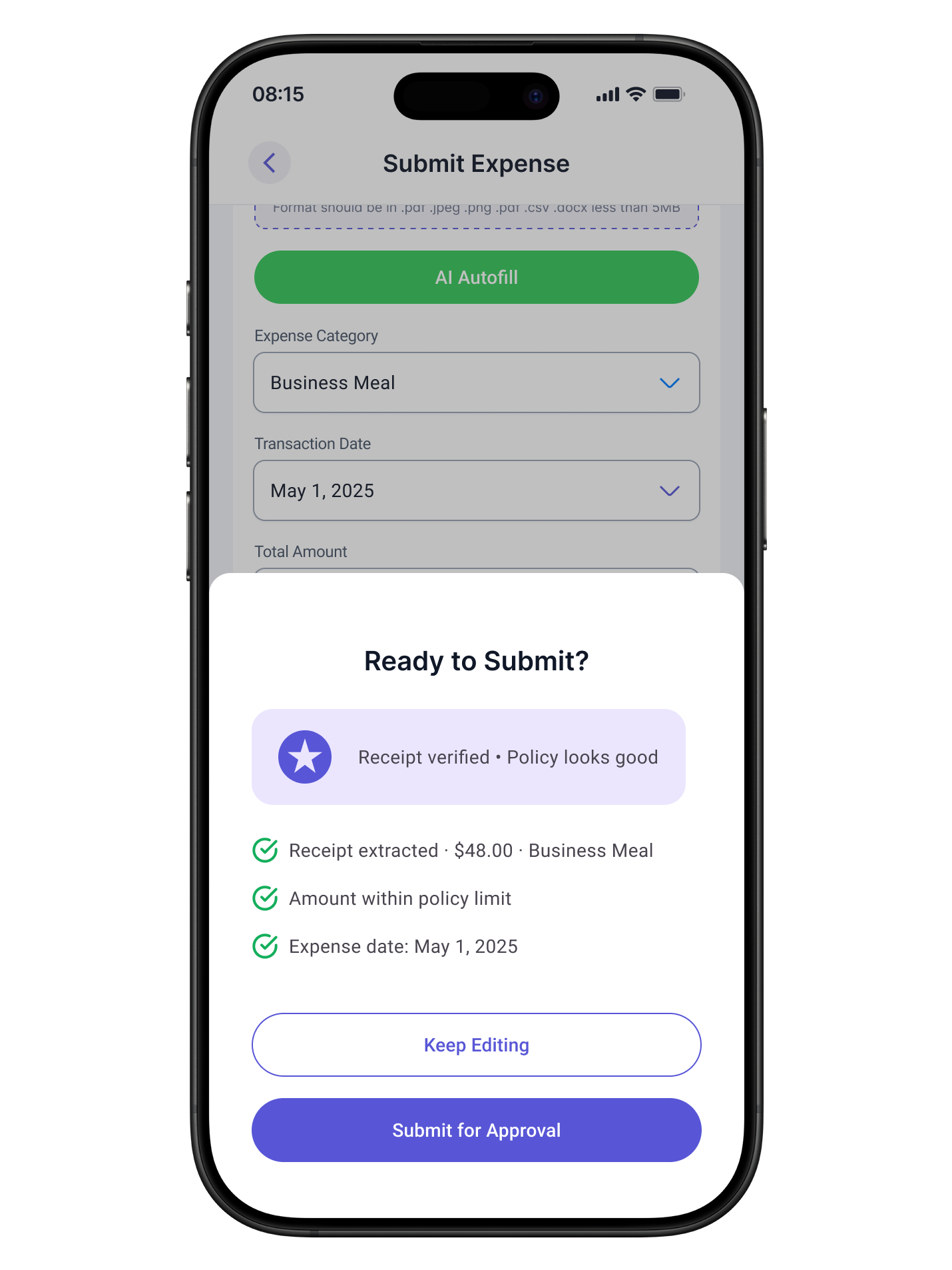 After: Submit area with Confidence Indicator summary