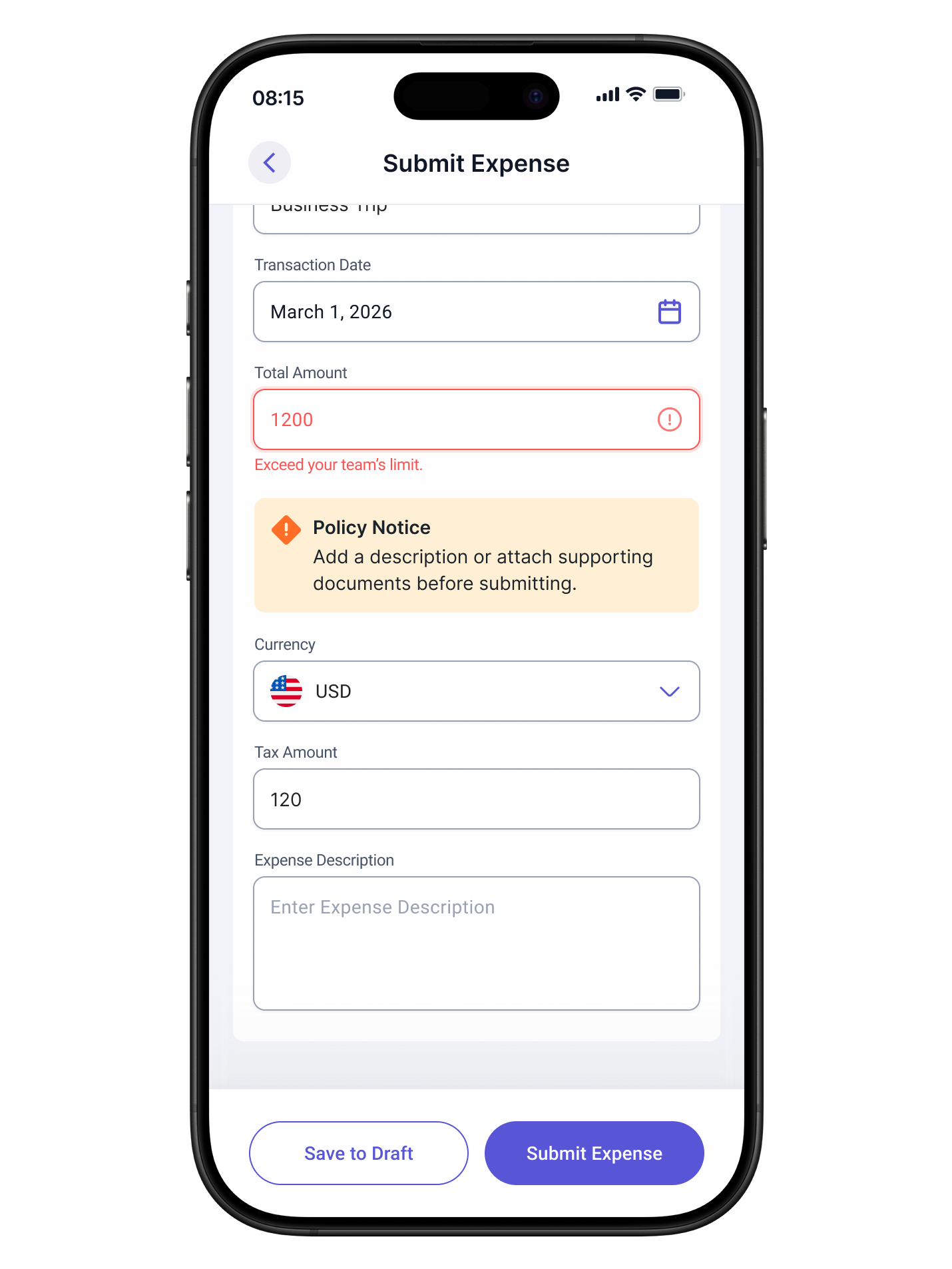 After: Inline guidance with suggested action, submission still allowed