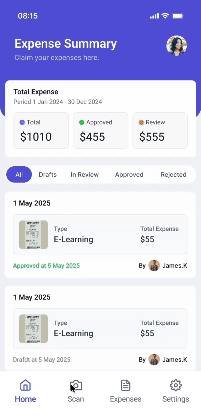 Receipt upload screen