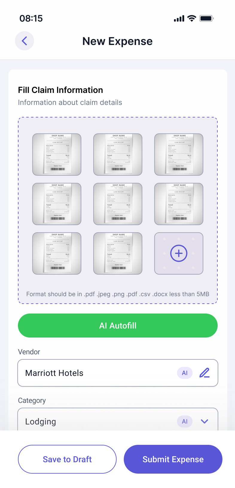 Pre-filled form with edit controls