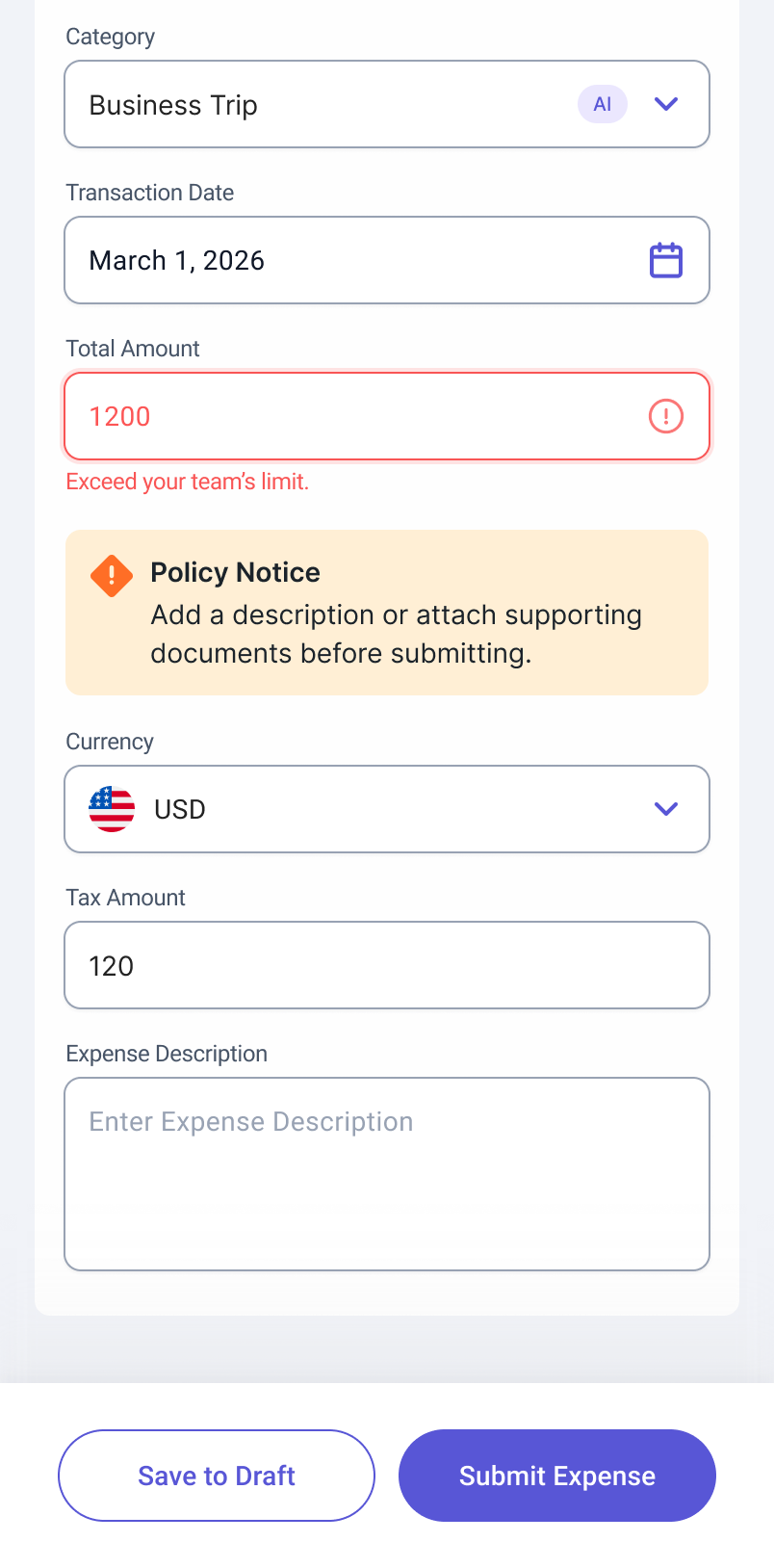 Inline compliance guidance callout