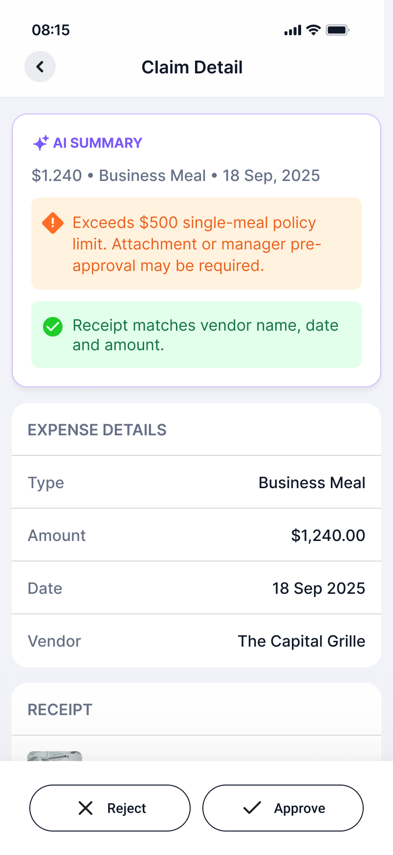 Request detail with AI-generated summary