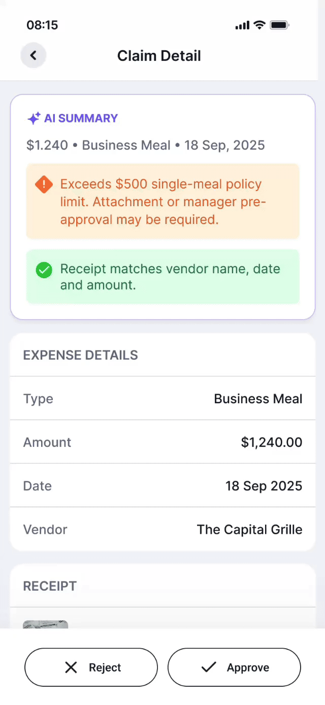 Approve / flag / reject action controls