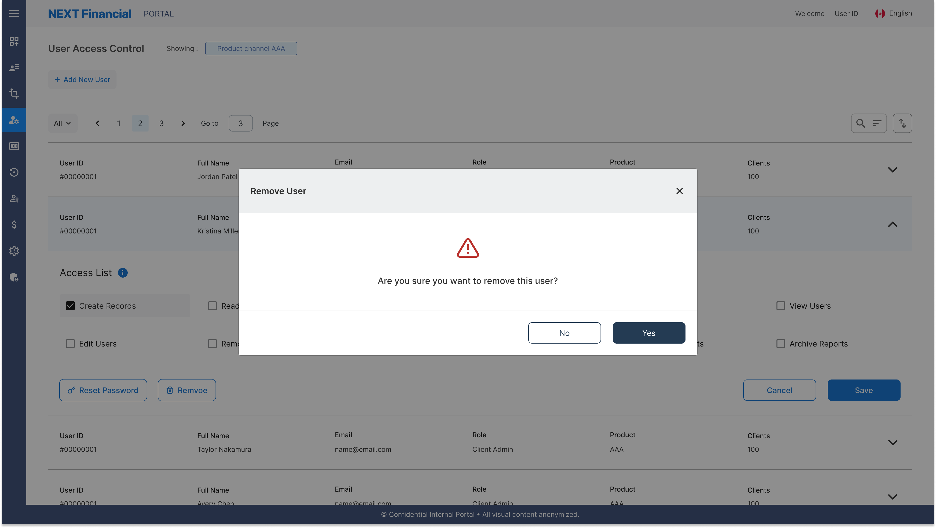 User Access Control — Modal
